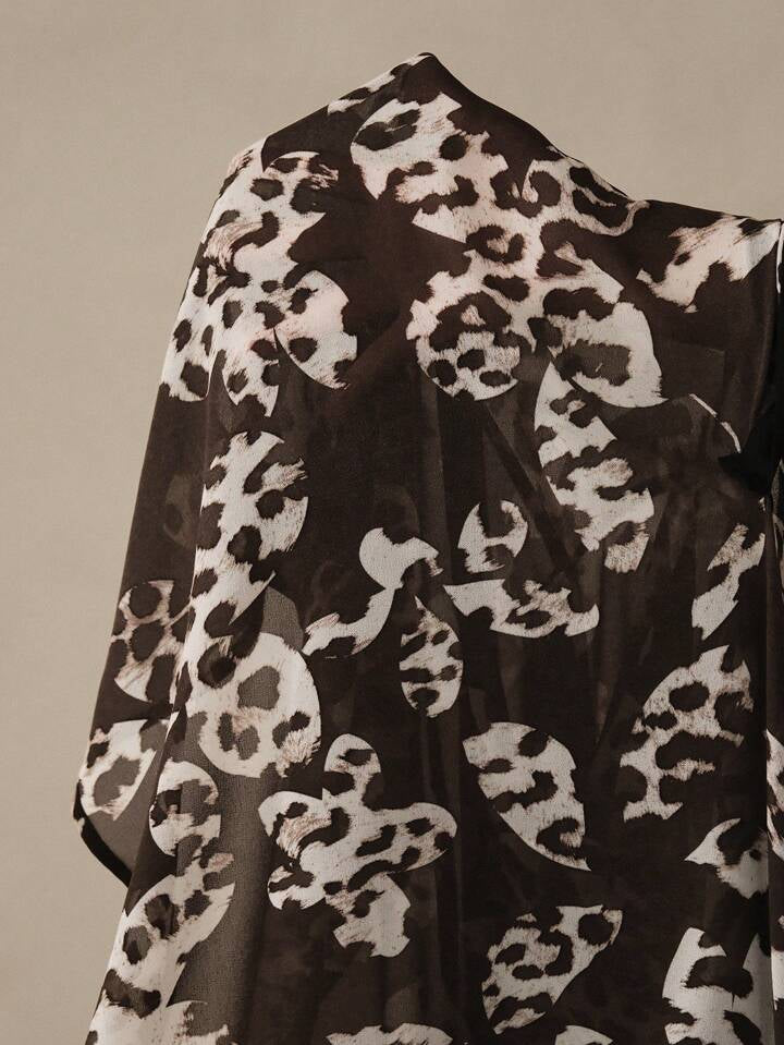 CM-TS942907 Women Elegant Seoul Style Sheer Dip Dye Printed Chiffon Blouse - Black