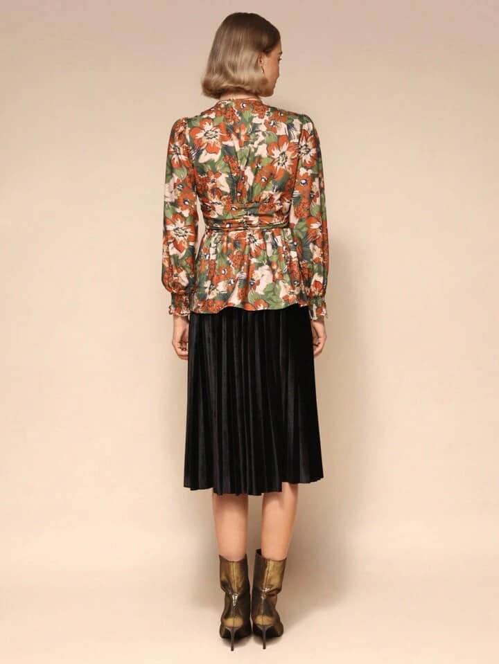CM-TS061186 Women Casual Seoul Style V-Neck Long Sleeve Floral Print Shirt