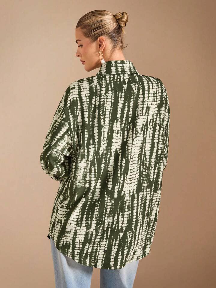 CM-TS240155 Women Casual Seoul Style Tie-Dye Pattern Collar Neckline Long Sleeve Loose Blouse