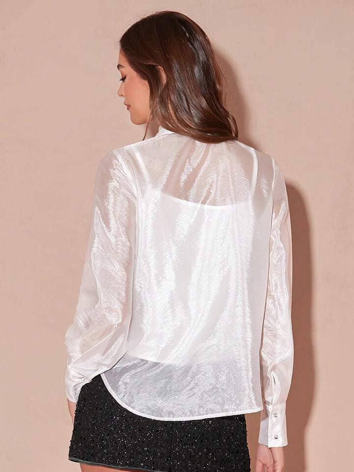 CM-TS005686 Women Elegant Seoul Style Sweetheart Exquisite Bowknot Rhinestone Long Sleeve Blouse