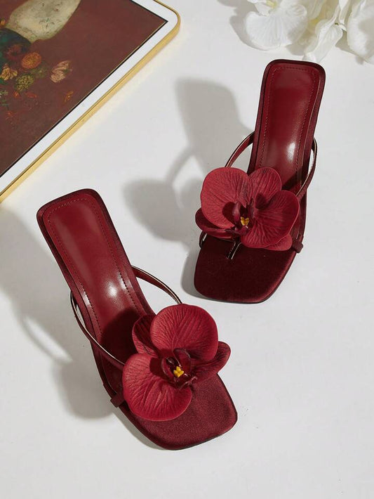 CM-SHS180444 Women Trendy Seoul Style Floral Open Toe Stiletto High Heel Sandals - Burgundy