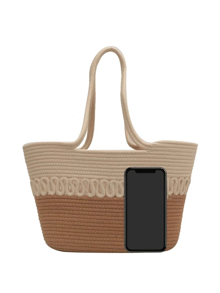 CM-BGS424821 Women Trendy Seoul Style Double Handle Colorblock Beach Bag