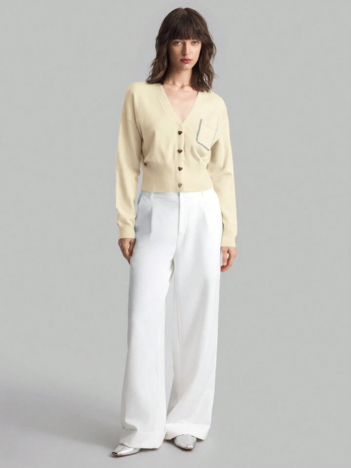 CM-CS143446 Women Casual Seoul Style Heart Shaped Button Front Cardigan - Apricot
