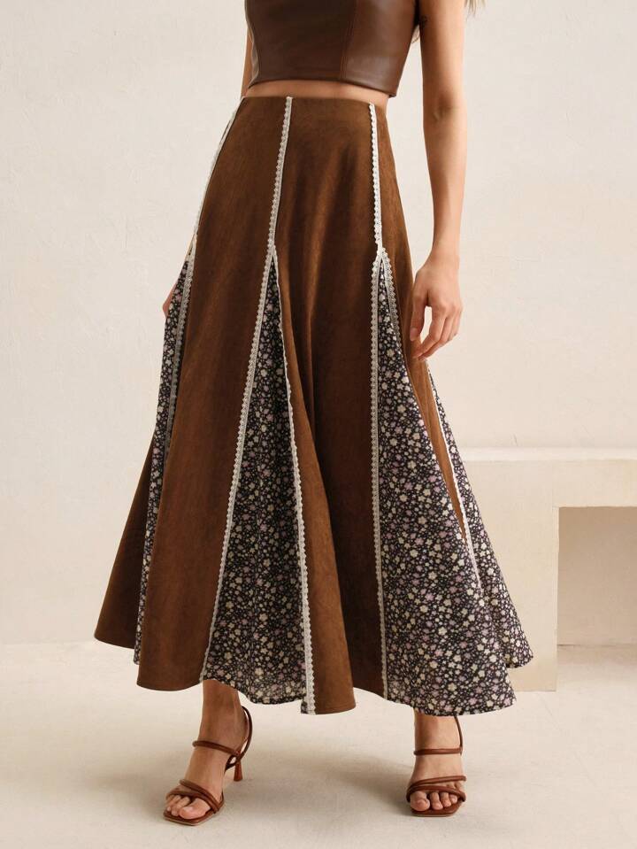 CM-BS727542 Women Elegant Seoul Style Geometric Pleated Flared Skirt - Khaki