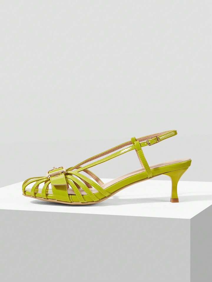 CM-SHS446705 Women Trendy Seoul Style Hollow Out Slingbacks Mid Heel Sandals - Light Green
