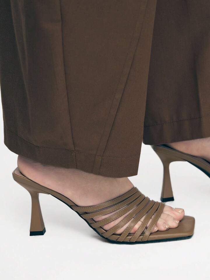 CM-SHS159881 Women Trendy Seoul Style Square Toe High Heel Slide Sandals - Camel