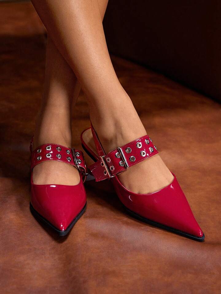 CM-SHS175155 Women Trendy Seoul Style Patent Leather Pointed Toe Flat Shoes - Burgundy