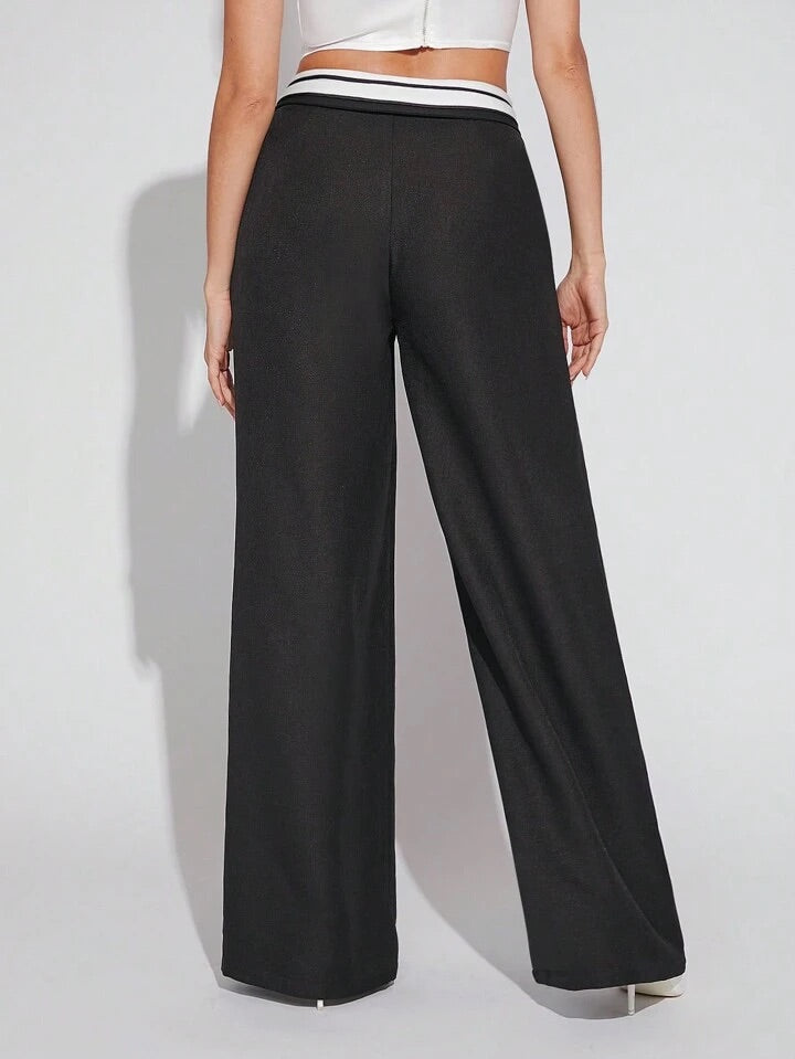 CM-BS942414 Women Elegant Seoul Style Reverse Waist Wide Leg Pants