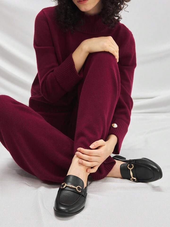 CM-SHS835238 Women Trendy Seoul Style Round Toe Flat Shoes - Black