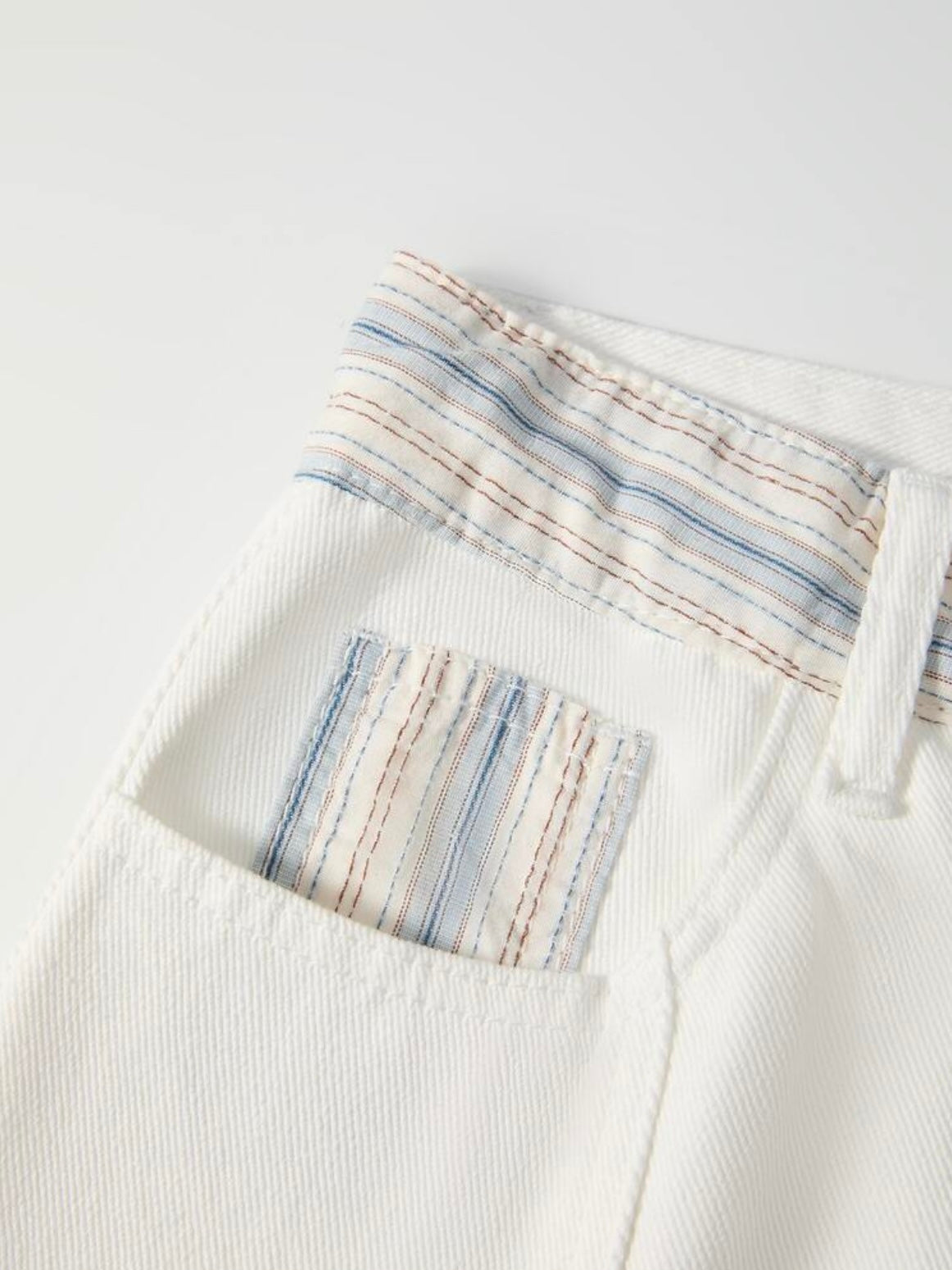 CM-BS509073 Women Casual Seoul Style Mid Waist Striped Patchwork Denim Long Skirt - White