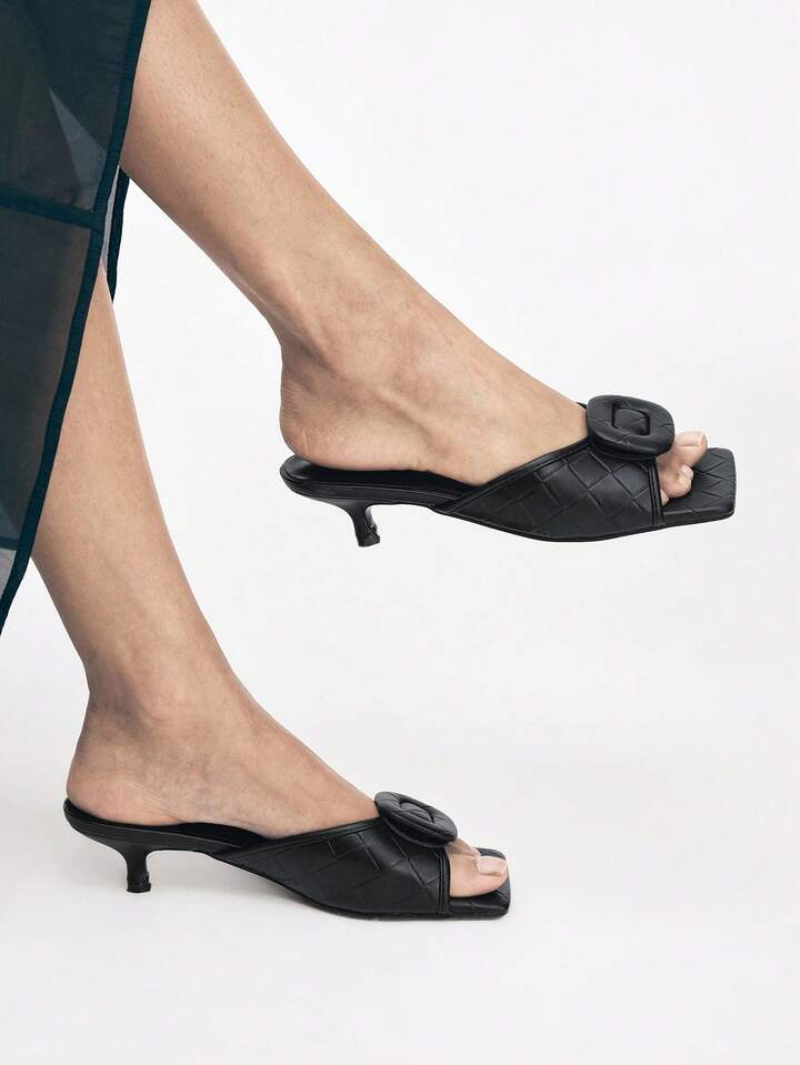 CM-SHS743795 Women Trendy Seoul Style Square Toe Low Heel Sandals - Black