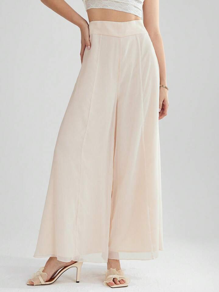 CM-BS788247 Women Trendy Bohemian Style Solid Color High Waist Wide Leg Pants - Apricot