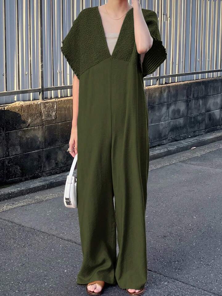 CM-JS652530 Women Trendy Bohemian Style V-Neck With Drawstring Jumpsuit Trousers - Green