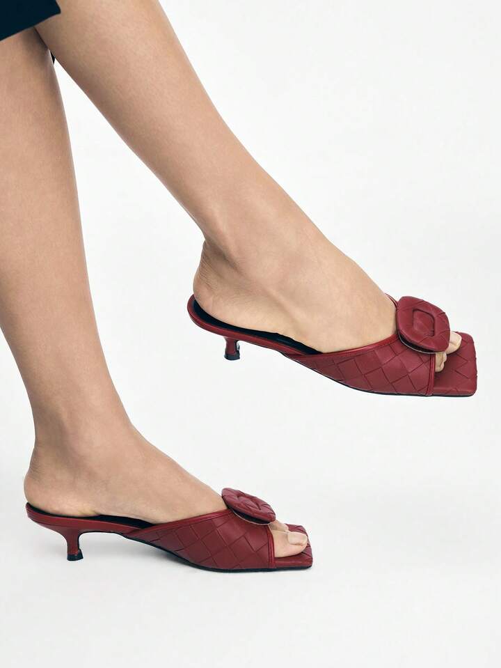 CM-SHS797891 Women Trendy Seoul Style Square Toe Low Heel Sandals - Burgundy