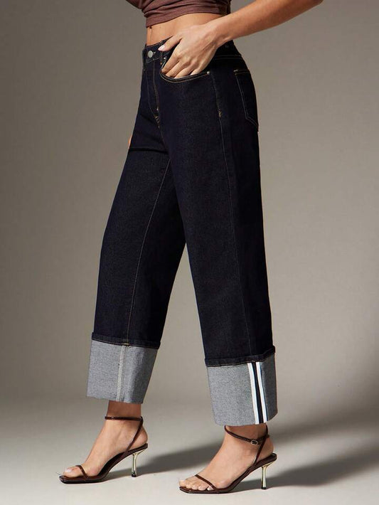 CM-BS779339 Women Casual Seoul Style Dark Wash Solid Color Mid Waist Skinny Jeans