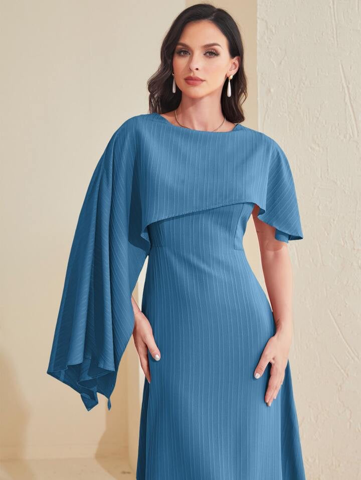 CM-DS558705 Women Casual Seoul Style Solid Asymmetrical Foldover Dress - Blue
