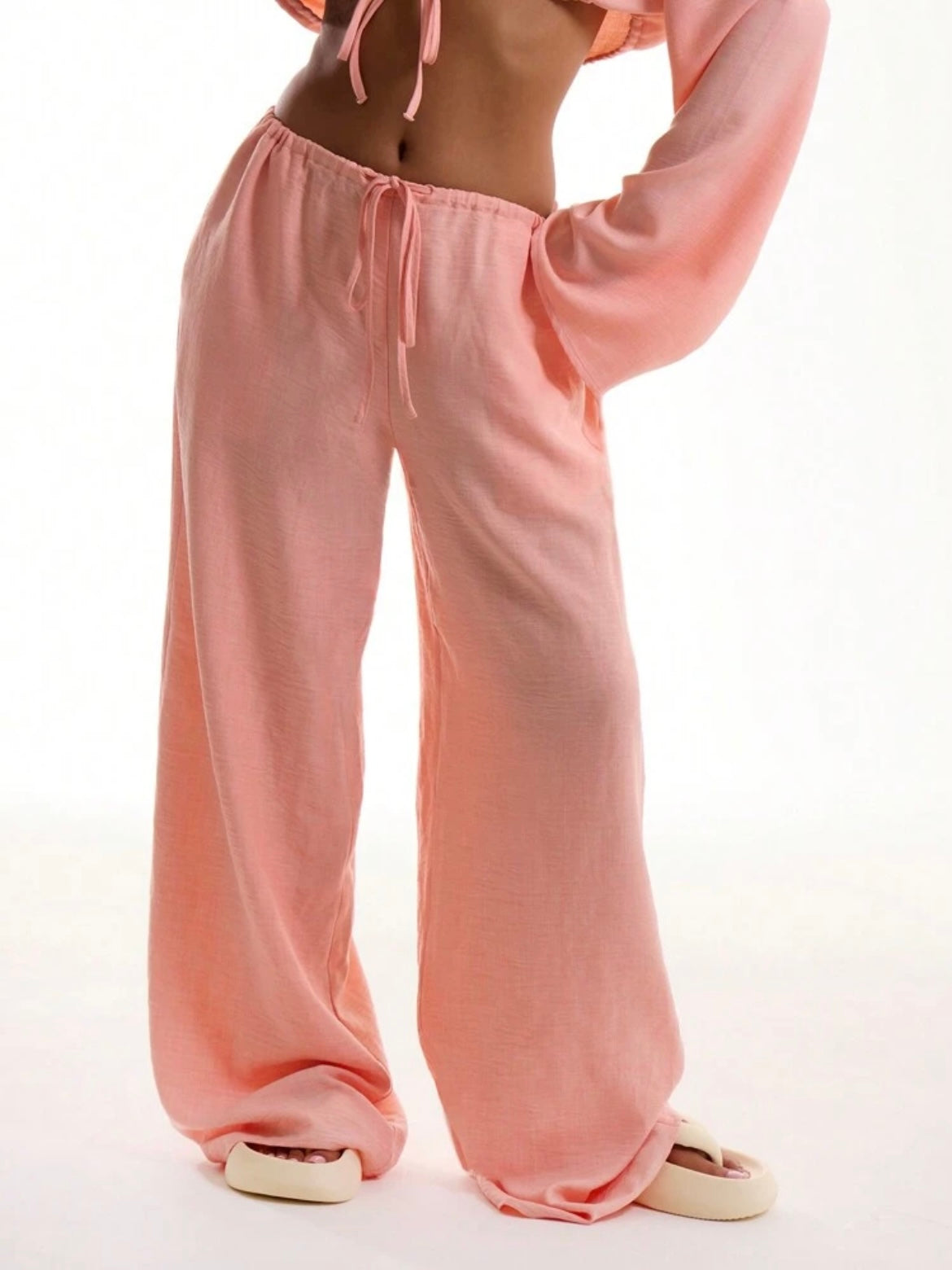 CM-BS648978 Women Trendy Bohemian Style Tie Front Linen Feel Beach Trouser - Orange