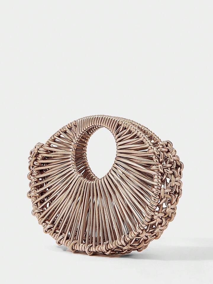 CM-BGS910410 Women Trendy Seoul Style Eyelet Textured Pattern Multifunctional Clutch Bag - Coffee Brown