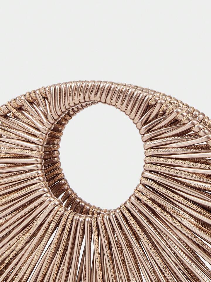 CM-BGS910410 Women Trendy Seoul Style Eyelet Textured Pattern Multifunctional Clutch Bag - Coffee Brown