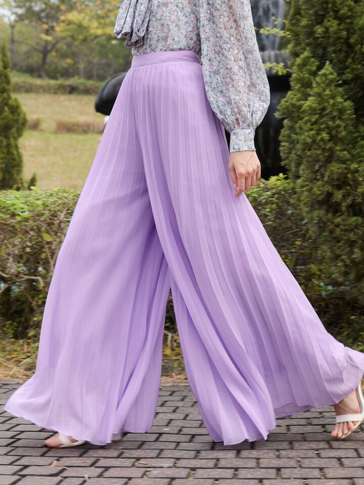 CM-BS127563 Women Elegant Seoul Style Zipper Back Super Pleated Palazzo Pants - Lilac Purple