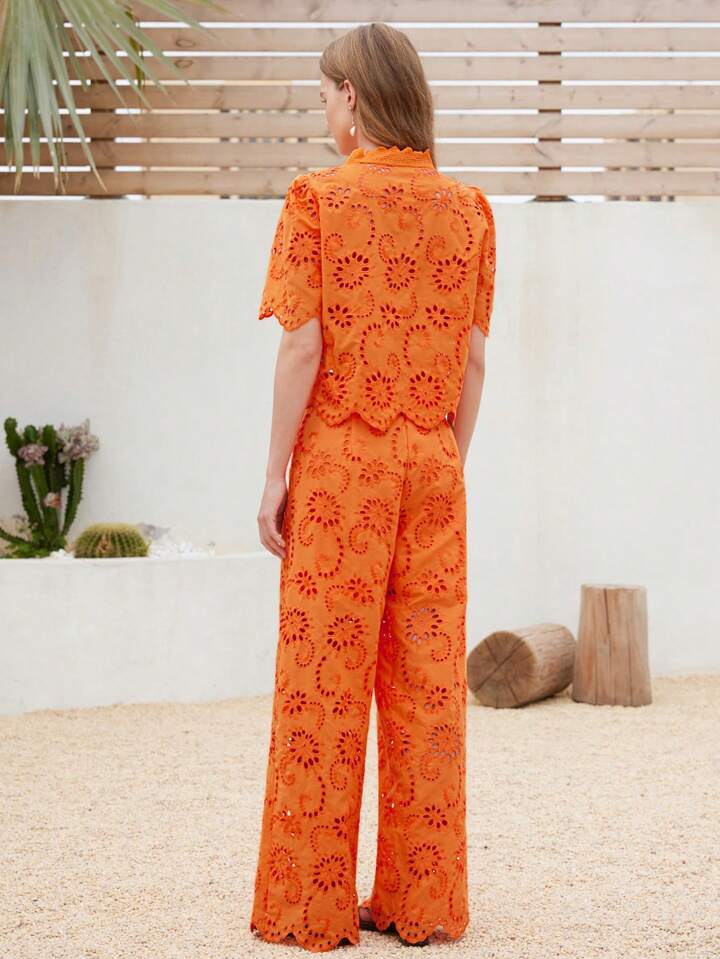 CM-SS428229 Women Trendy Bohemian Style V-Neck Short Sleeve Bowknot Tie Blouse With Long Pants - Set