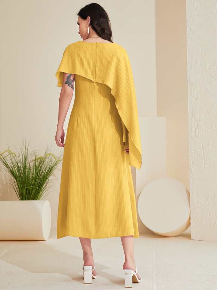 CM-DS167068 Women Casual Seoul Style Solid Asymmetrical Foldover Dress - Yellow