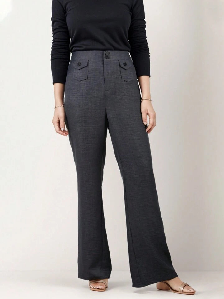 CM-BS156055 Women Casual Seoul Style Flared Straight Leg Pants - Gray