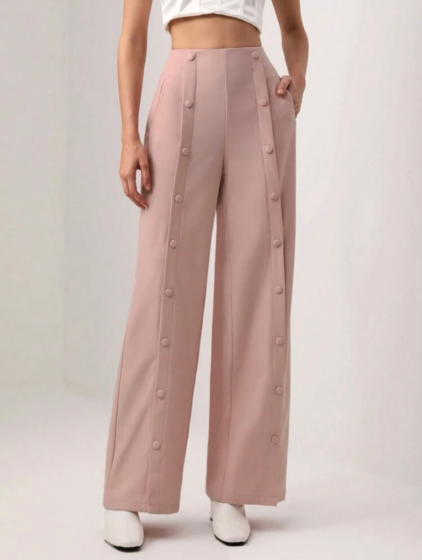 CM-BS309740 Women Elegant Seoul Style Button Front Flare Leg Suit Pants - Pink