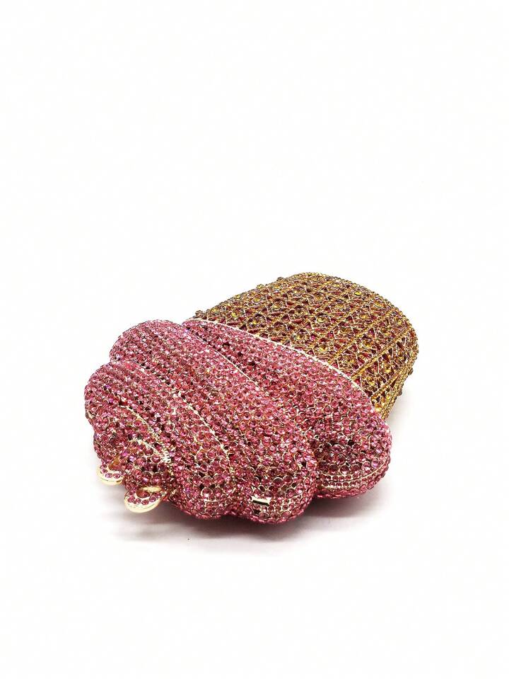 CM-BGS856614 Women Elegant Seoul Style Ice Cream Shaped Blingbling Rhinestone Novelty Clutch Purse
