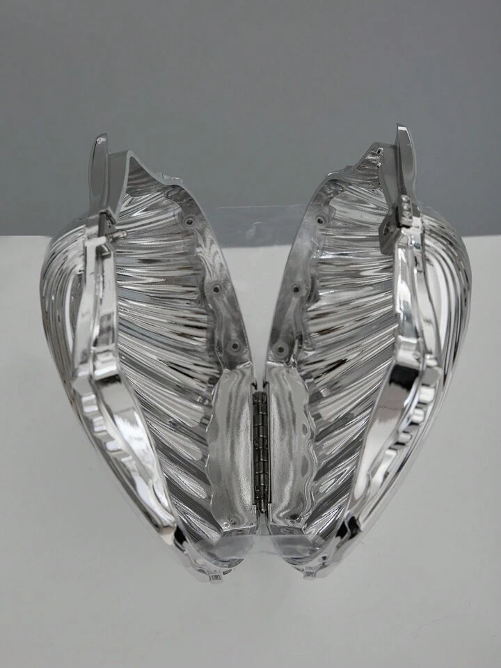 CM-BGS357177 Women Trendy Seoul Style Pearl Shell Chain Kiss Lock Handbag - Silver