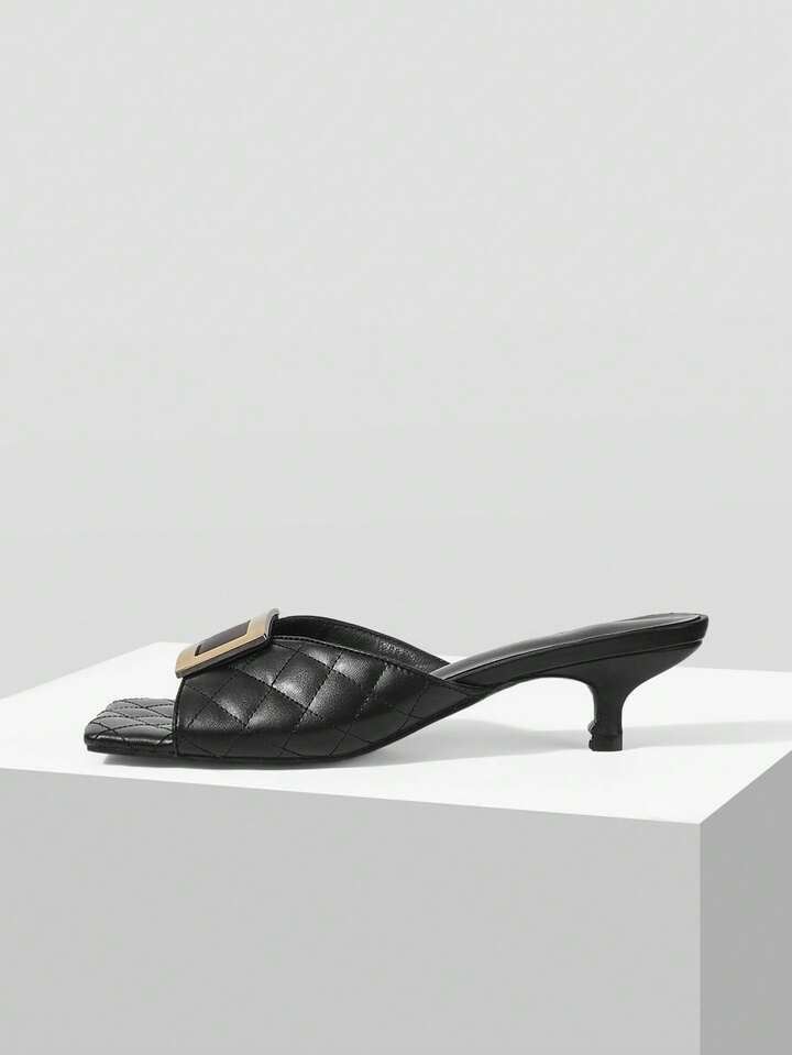 CM-SHS060912 Women Trendy Seoul Style Colorblock Square Toe High Heel Sandals - Black