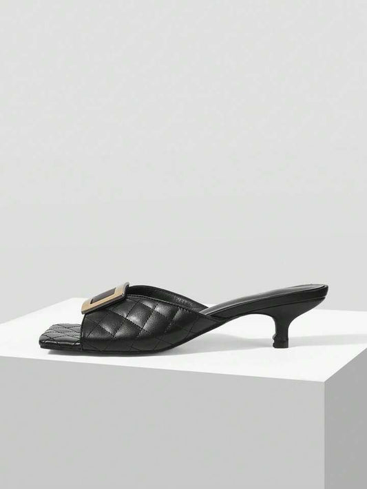 CM-SHS060912 Women Trendy Seoul Style Colorblock Square Toe High Heel Sandals - Black