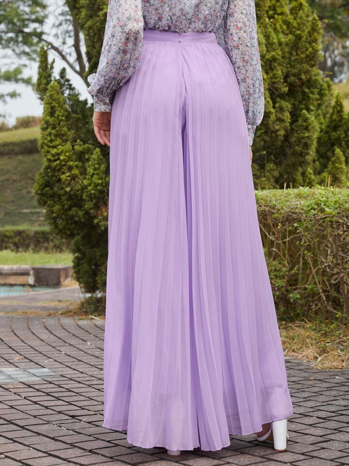 CM-BS127563 Women Elegant Seoul Style Zipper Back Super Pleated Palazzo Pants - Lilac Purple