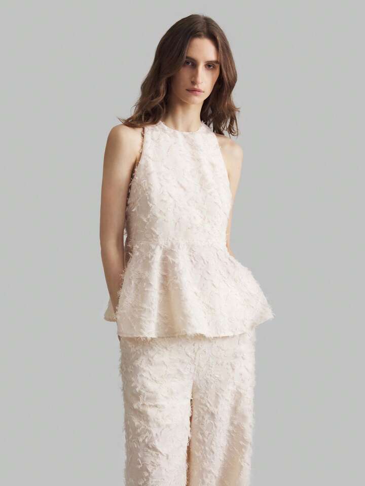 CM-SS081171 Women Elegant Seoul Style Texture Round Neck Sleeveless Top With Wide Leg Pants - Set