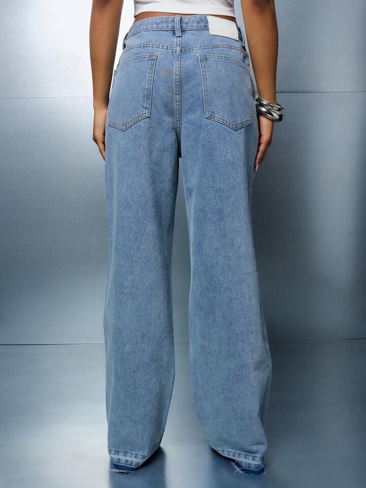 CM-BS669466 Women Casual Seoul Style Distressed Loose Straight Fit Denim Jeans - Blue