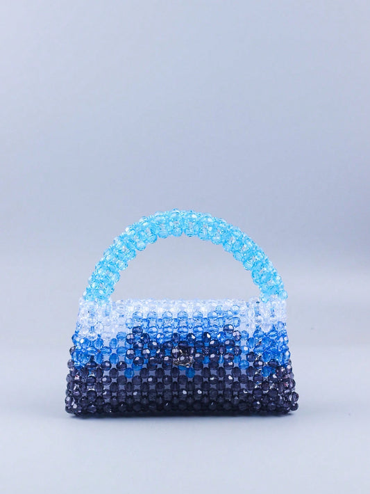 CM-BGS166969 Women Trendy Seoul Style Gradient Blue Beaded Handbag