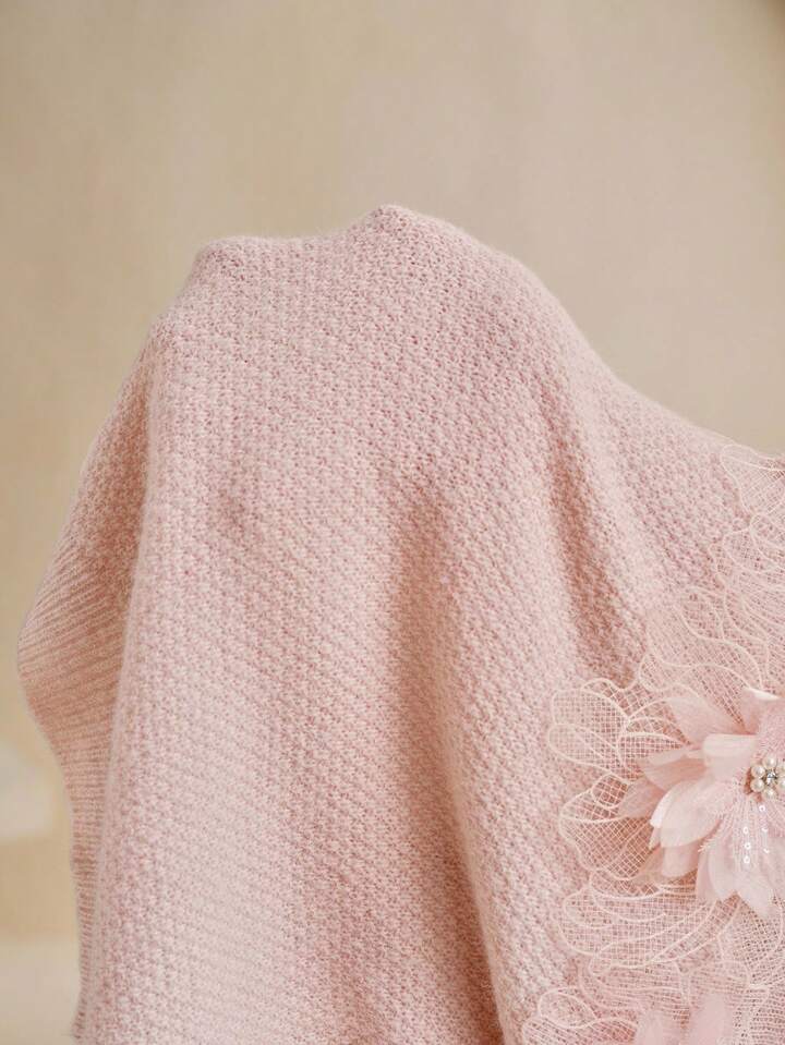 CM-CS688184 Women Elegant Seoul Style Round Neck Hollow-Out 3D Floral Long Sleeve Oversized Sweater - Pink