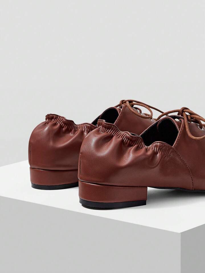 CM-SHS159513 Women Trendy Seoul Style Pointed Toe Criss-Cross Strap Low Heel Flats - Rust Brown