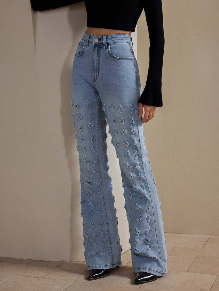 CM-BS416899 Women Casual Seoul Style High Waist Skinny Flared Leg Jeans - Blue