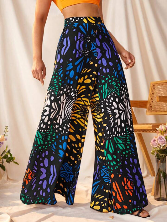 CM-BS855515 Women Trendy Bohemian Style Printed High Waist Loose Fit Wide Leg Pants