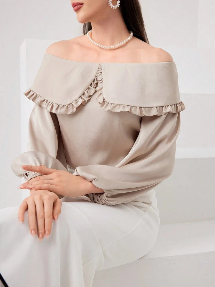 CM-TS399262 Women Elegant Seoul Style Off the Shoulder Long Sleeve Blouse - Apricot