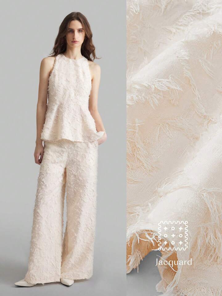 CM-SS081171 Women Elegant Seoul Style Texture Round Neck Sleeveless Top With Wide Leg Pants - Set