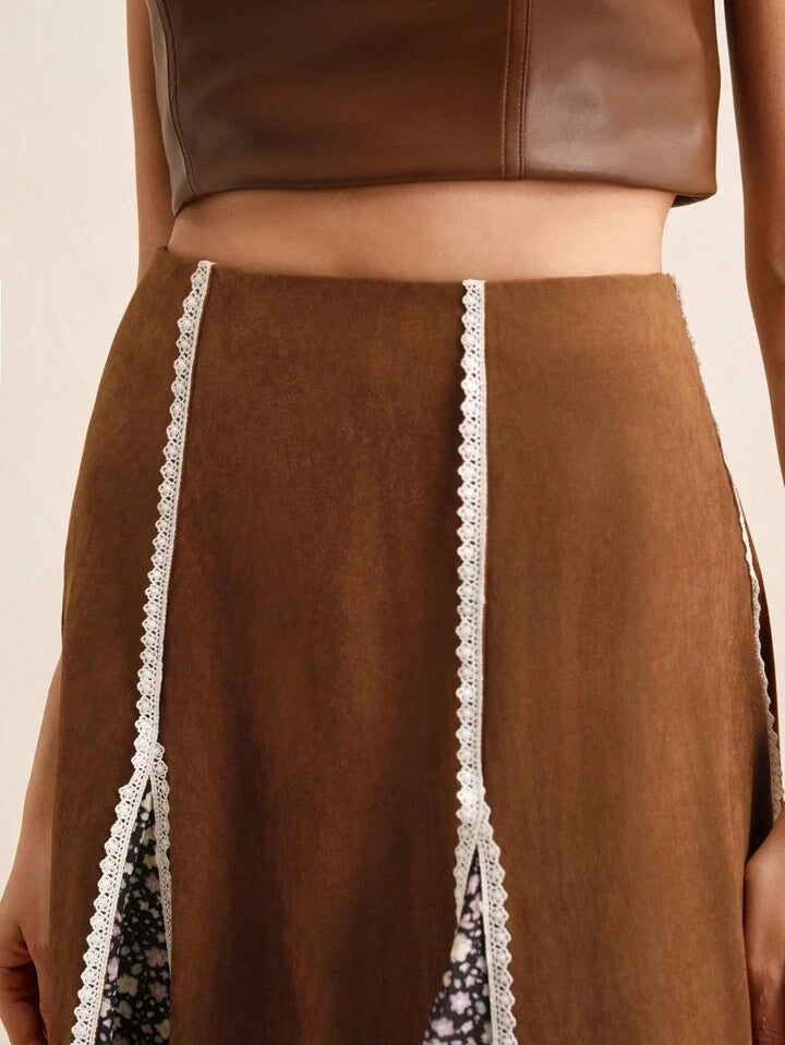 CM-BS727542 Women Elegant Seoul Style Geometric Pleated Flared Skirt - Khaki