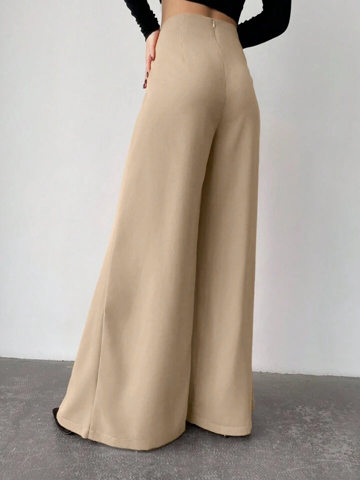 CM-BS632065 Women Casual Seoul Style High Slit Skirt Pants Trousers - Khaki