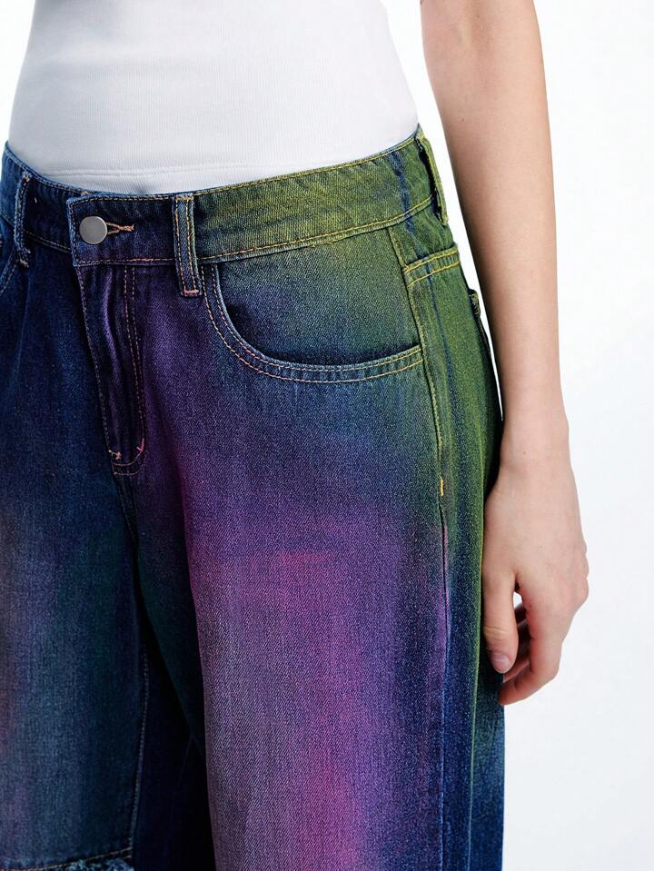 CM-BS022503 Women Casual Seoul Style Dark Wash Colorful Low Waist Extra Long Straight Leg Denim Jeans