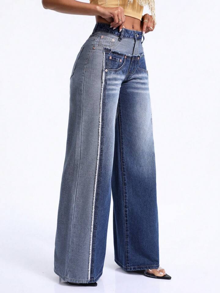 CM-BS694162 Women casual Seoul Style Frayed Hem Washed Denim Pants - Blue