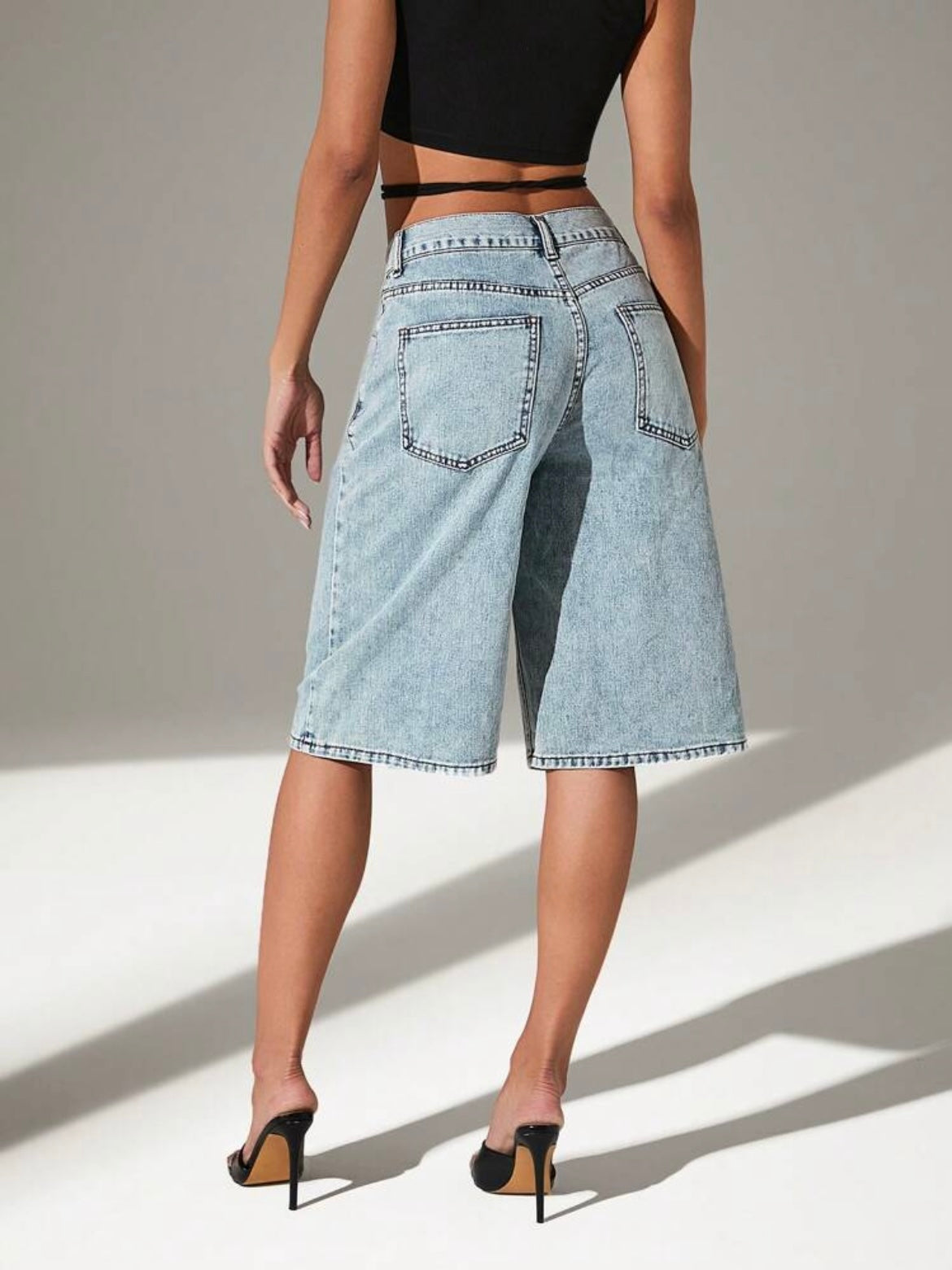 CM-BS720250 Women Casual Seoul Style Light Wash Front Button Pocket Design Denim Pants