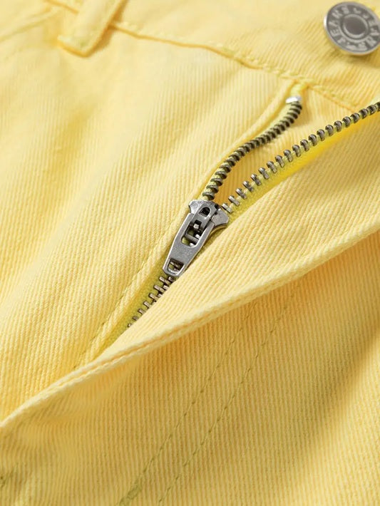 CM-BT978258 Women Casual Seoul Style Solid Color High Waist Bermuda Shorts - Yellow