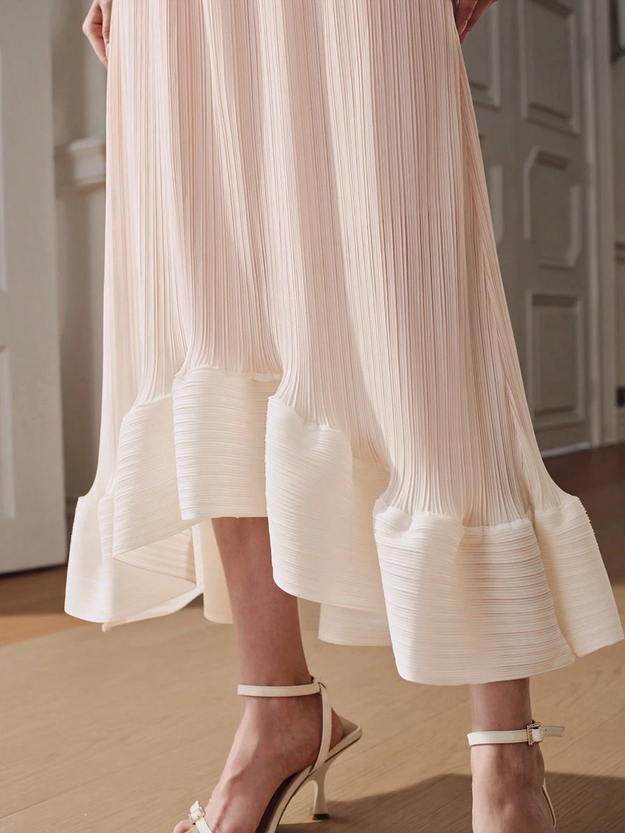 CM-BS525473 Women Elegant Seoul Style Mid Waist Pleated Gradient Color Asymmetrical Skirt - Baby Pink