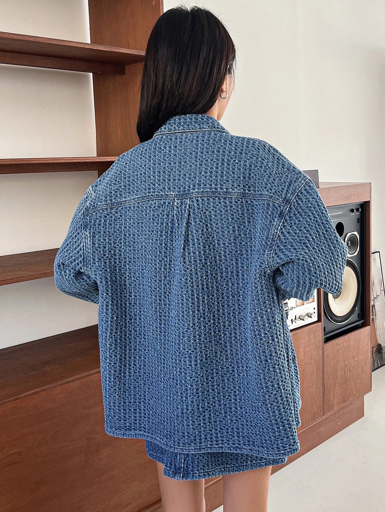 CM-SS241206 Women Preppy Seoul Style Drop Shoulder Denim Coat With Denim Skirt - Set